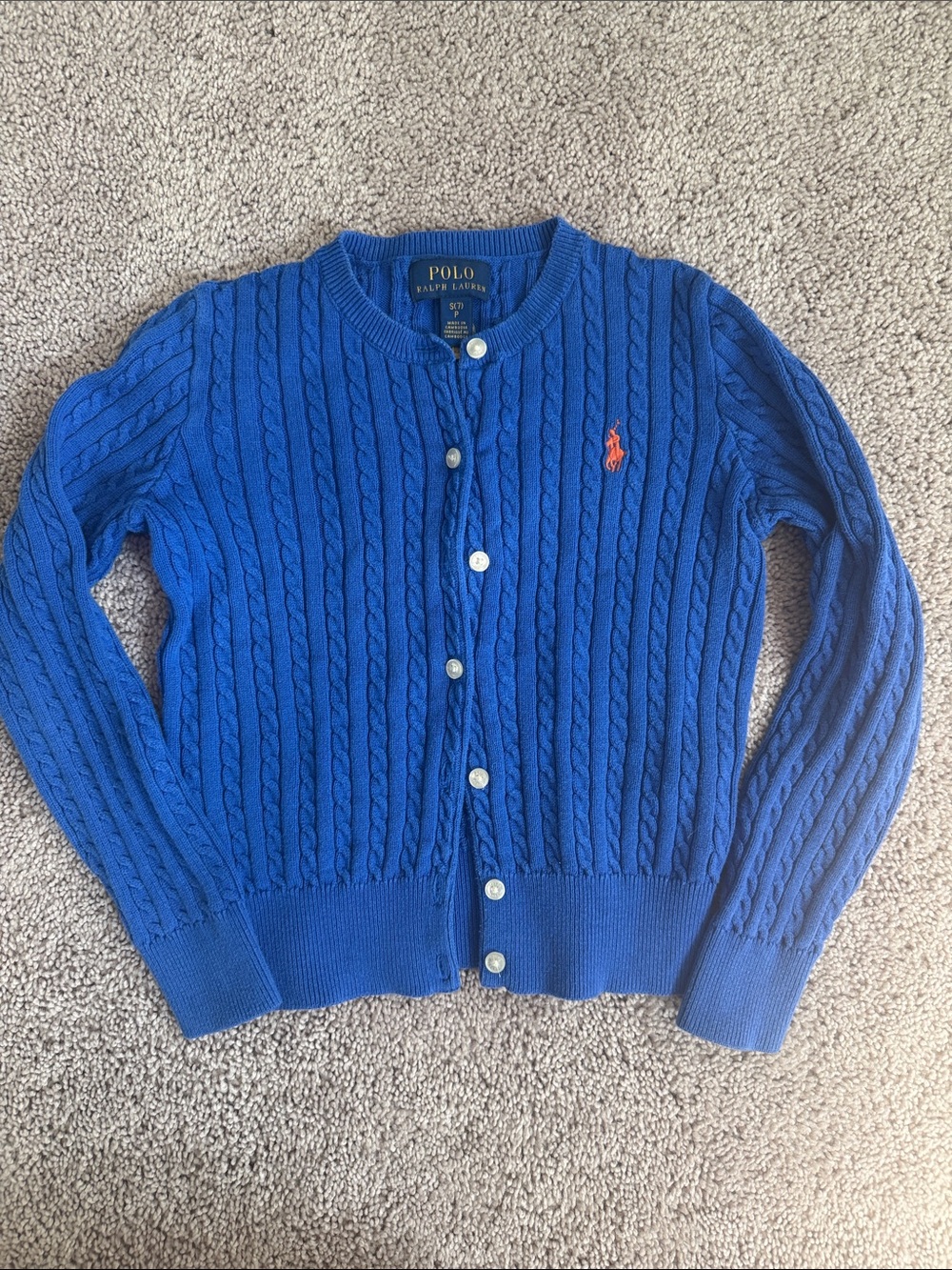 Girls Size Small - 7 Polo Ralph Lauren Royal Blue Cable Knit Cardigan